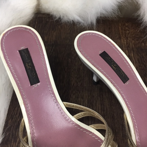 Louis Vuitton White Heels with Gold Straps - Picture 3 of 10